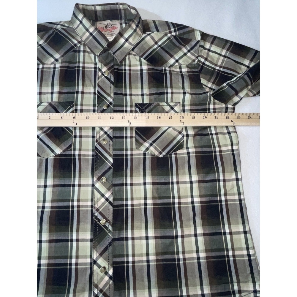 Wrangler Western Cowboy Men's Pearl Snap Short Sleeve Shirt Green Plaid Large - Picture 8 of 10